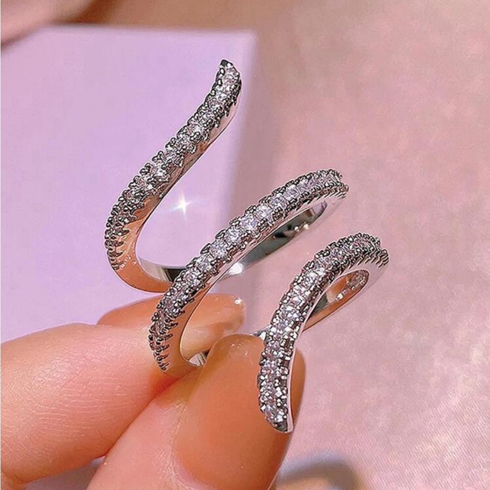Adjustable silver diamond spiral ring